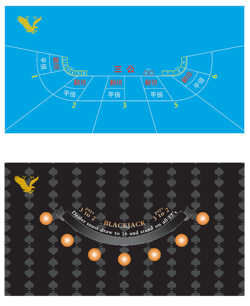 YH Custom Poker Table Mat Rubber Printing Casino 3 Card Blackjack Baccarat Texas Roulette Mat Poker Layout