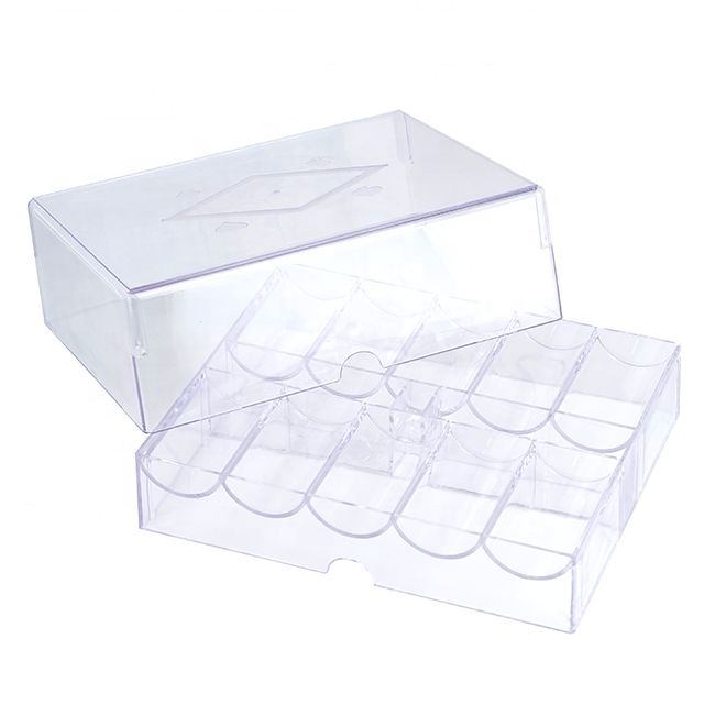 YH Hot Sale 200pcs Transparent Clear Acrylic Thickness Chips Box Poker Chips Case With Cover