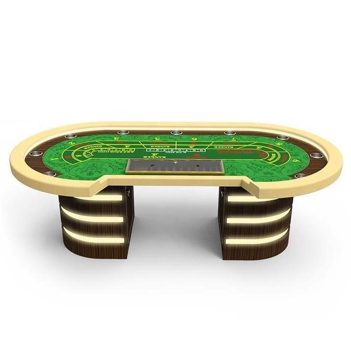 YH 260cm Led Lighting Casino Baccarat Table Customized Table Cloth Baccarat Poker Table With Titanium Chips Tray