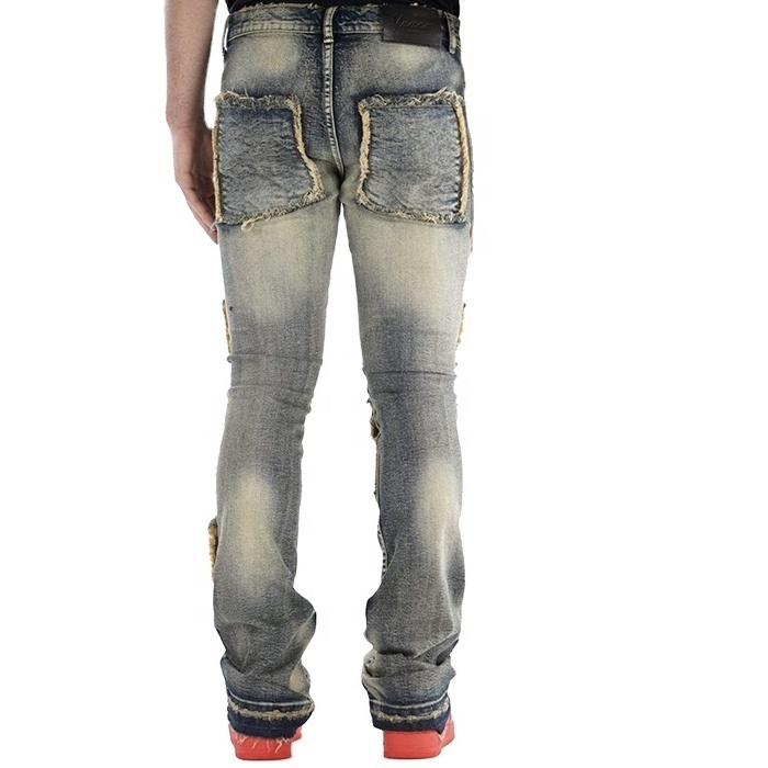 Yingling Stacked Jeans Men's Stacked Trousers Tapered Pants Locked And Loaded Ripper Jeans