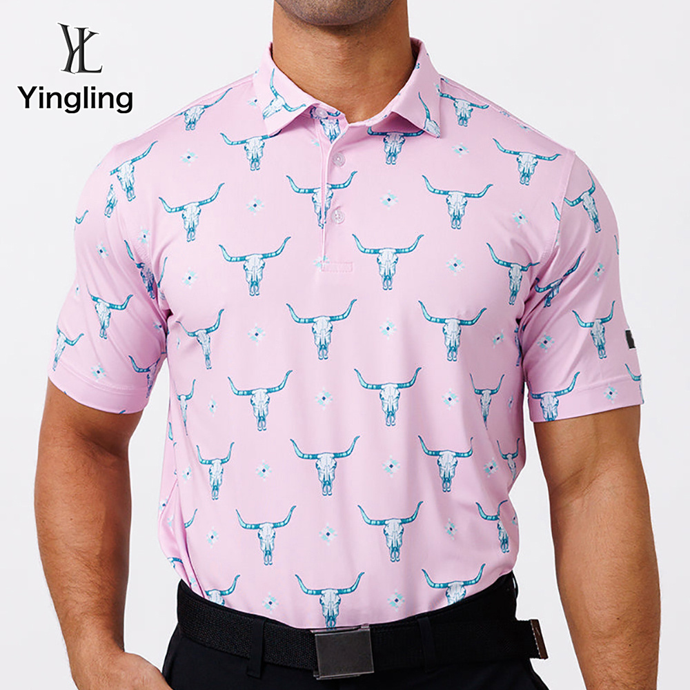 Yingling Custom OEM Men Brand Quality Spandex Polyester New Sublimation Pattern Print Dry Fit UPF 50+ Sports Golf Polo T Shirts