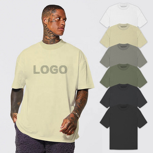 Yingling Wholesale 100% heavyweight cotton blank t shirt custom plain white washed t-shirts men oversized mock neck t shirt