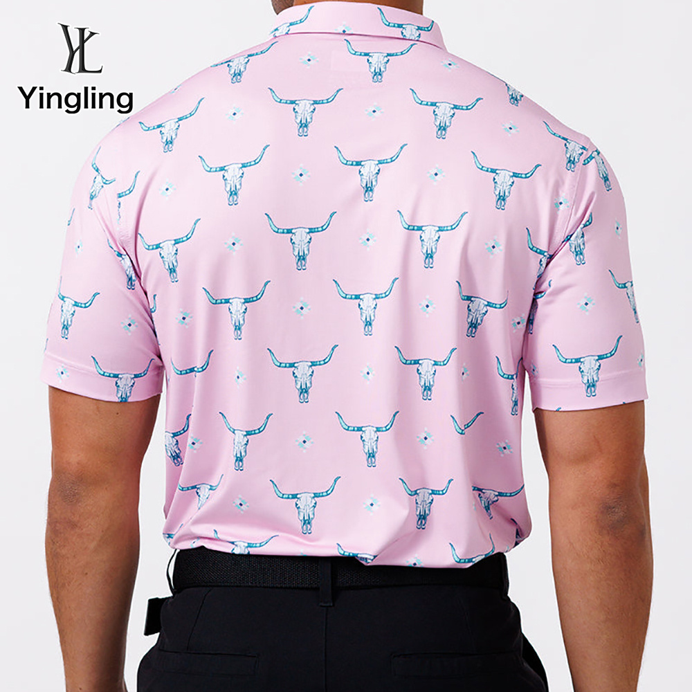 Yingling Custom OEM Men Brand Quality Spandex Polyester New Sublimation Pattern Print Dry Fit UPF 50+ Sports Golf Polo T Shirts