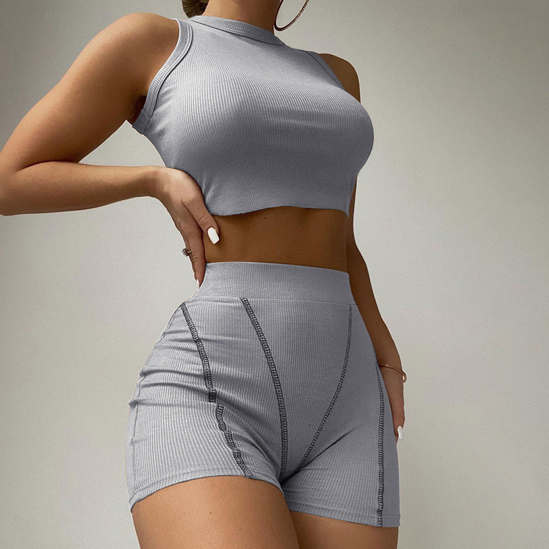 2023 Summer Timeless Loungewear Biker Shorts Streetwear Muscle Rib Knit Women's Skinny Crop Top Boxer Shorts Sets for Women