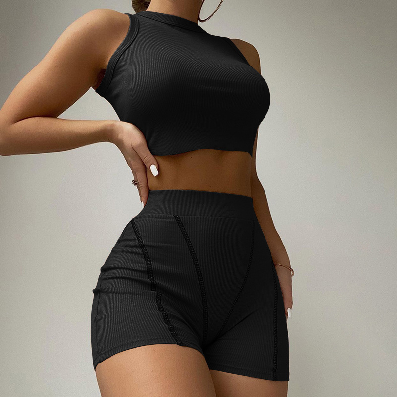 2023 Summer Timeless Loungewear Biker Shorts Streetwear Muscle Rib Knit Women's Skinny Crop Top Boxer Shorts Sets for Women