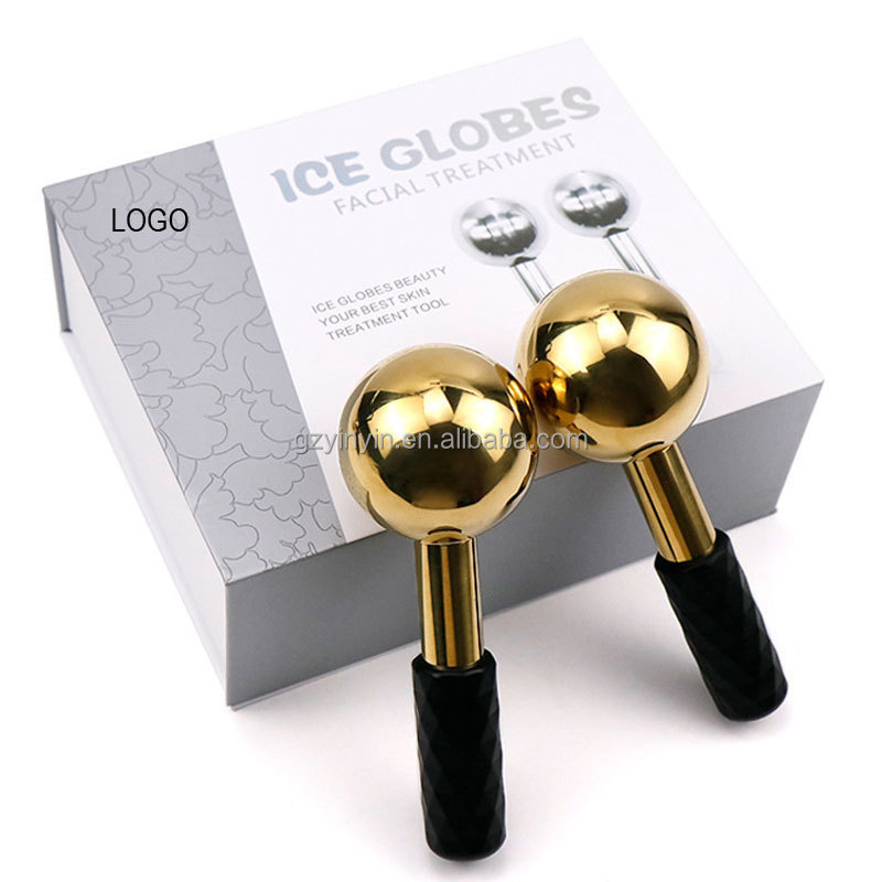 Best Beauty Facial Ice Roller Cooling Globe Set Cryo Massage Ball gold Stainless Steel Mini Facials Ice Globes For Face