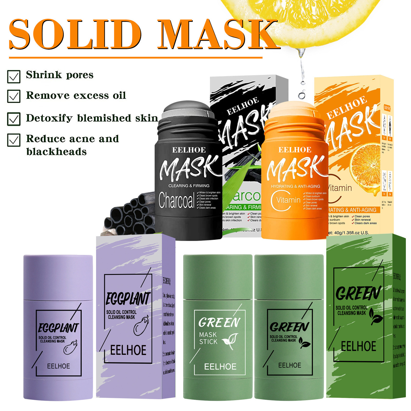 Private Label Deep Clean Green Face scrub  Mask Stick Tea Purifying Solid Facial Cleansing Mud