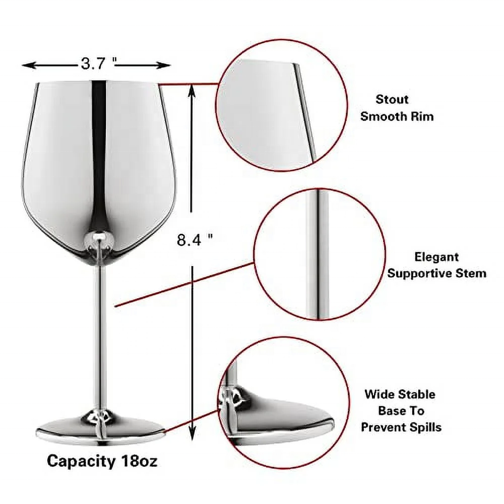 Wholesale Stainless Steel Wine Glass Elegant Metal Stemmed Red Wine Goblet Shatterproof Bar Glasses