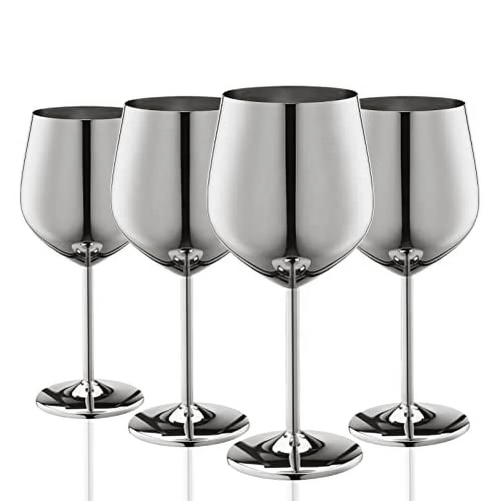 Wholesale Stainless Steel Wine Glass Elegant Metal Stemmed Red Wine Goblet Shatterproof Bar Glasses