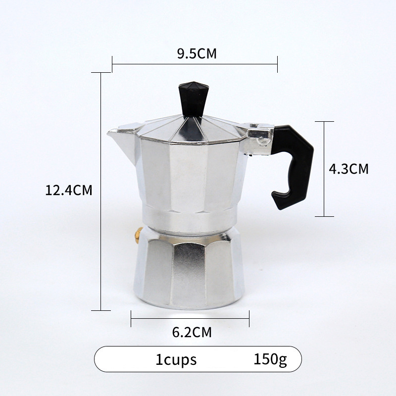 Best Selling 3/6 Cups Aluminum Italian Moka Coffee Pot Portable Silver Mini Moka Pot Espresso Coffee Maker Wooden Handle