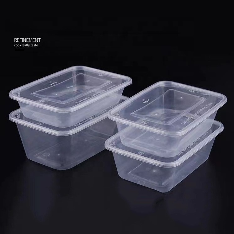 Hot Selling 500ml 650ml 1000ml Clear Black Rectangular Disposable PP Food Box, Microwaveable Plastic Food Containers