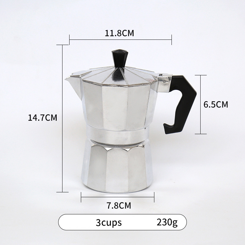 Best Selling 3/6 Cups Aluminum Italian Moka Coffee Pot Portable Silver Mini Moka Pot Espresso Coffee Maker Wooden Handle