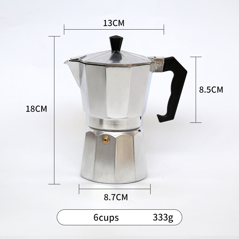 Best Selling 3/6 Cups Aluminum Italian Moka Coffee Pot Portable Silver Mini Moka Pot Espresso Coffee Maker Wooden Handle