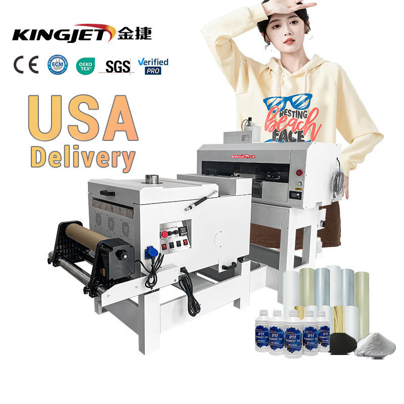 Kingjet 30cm DTF Printer A3 A2 30cm 60cm XP600 Set All in One DTF Print and Powder Dyer Machine printing machine on clothes