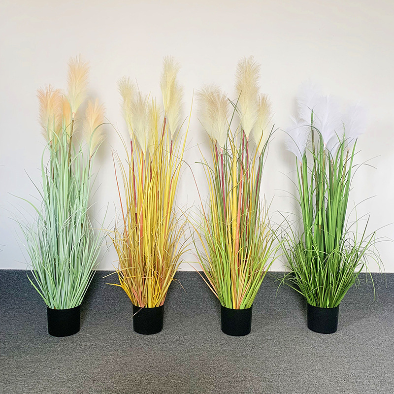 Bulrush 90/120/150cm White Pink Purple Green Pampas Artificial Landscaping Potted Pampas Grass