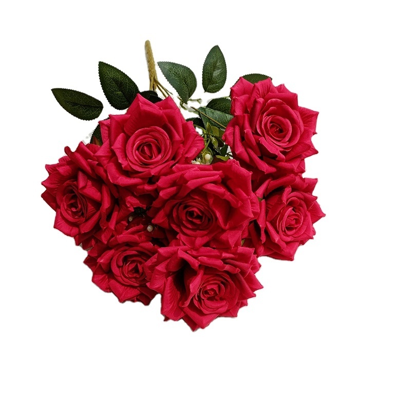 41Cm 7 Head Wholesale Price Flower Hot Pink Red Artificial Silk Flower Roses For Wedding Room Decoration