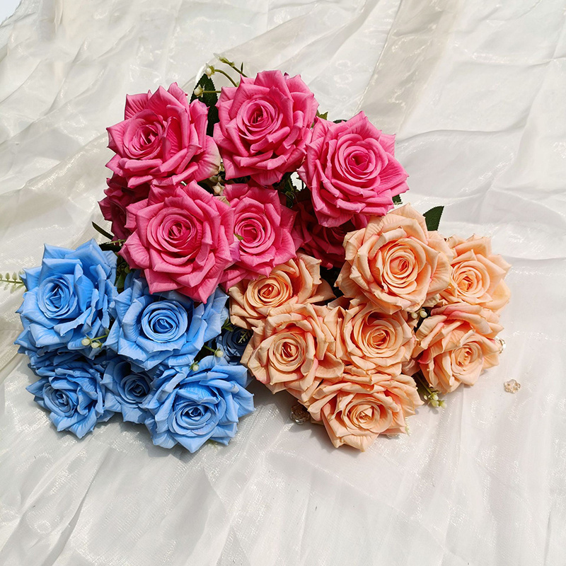 41Cm 7 Head Wholesale Price Flower Hot Pink Red Artificial Silk Flower Roses For Wedding Room Decoration