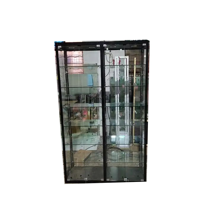 Good quality Smoke simple design aluminium alloy and glass jewelry display cabinet display showcase for sale