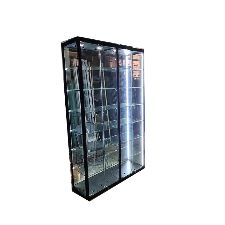 Good quality Smoke simple design aluminium alloy and glass jewelry display cabinet display showcase for sale