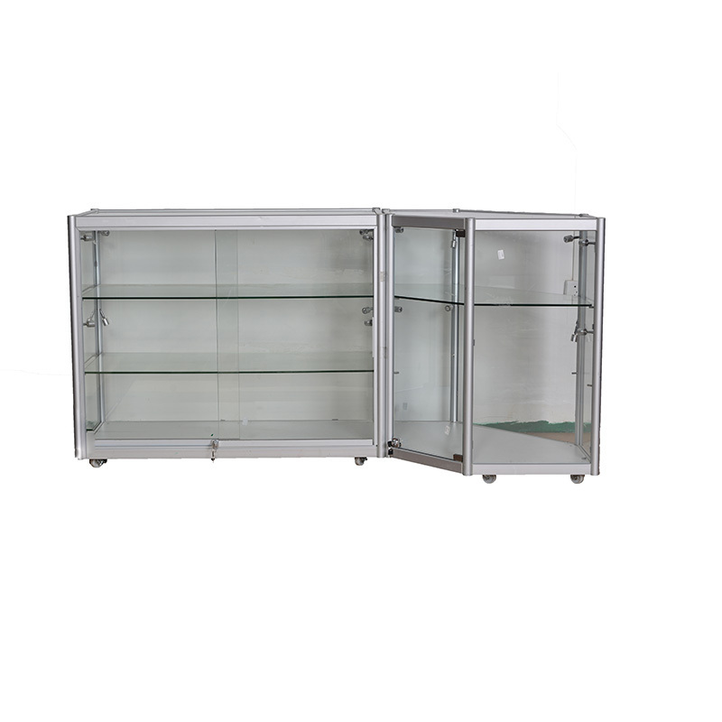 Retail store supplies glass display cabinets/locking glass display case/glass display counter shelves