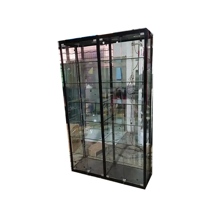 Good quality Smoke simple design aluminium alloy and glass jewelry display cabinet display showcase for sale