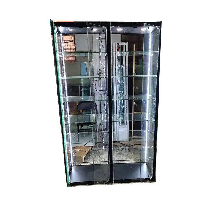 Good quality Smoke simple design aluminium alloy and glass jewelry display cabinet display showcase for sale