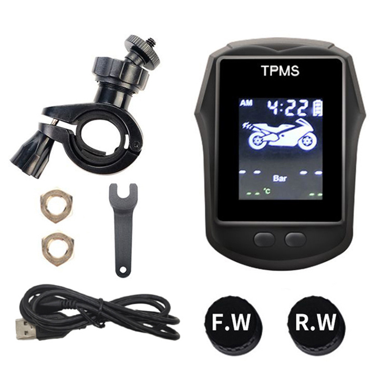 Motorcycle TPMS Motor Tire Pressure Tyre Temperature Monitoring Alarm System with 2 External Sensors USB Charging motos