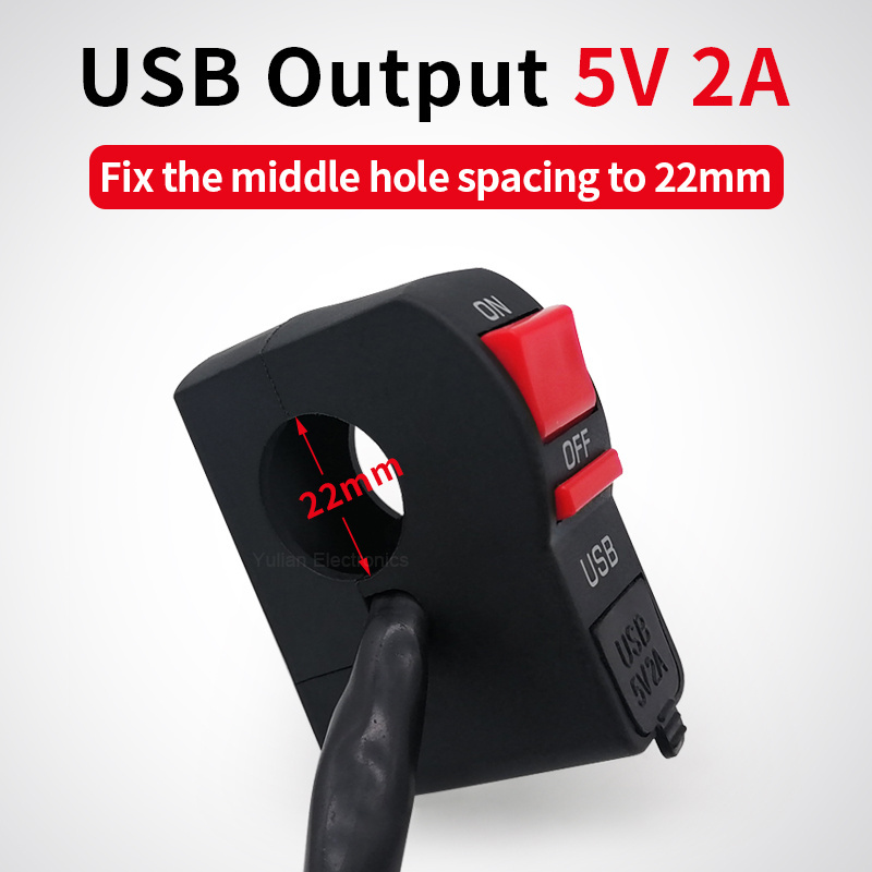 22mm Universal Motorcycle Switches  ON OFF Button with USB charging conversion Handlebar Controller Switch