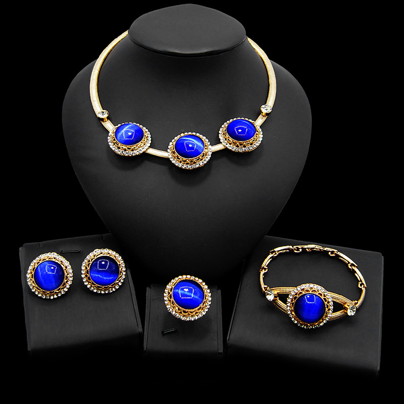 Fashion Wedding Gold Plated Four Jewelry Necklace Sets  African Jewelry Sets ethnic jewelry sets Necklace Bangle Earrings Jewels