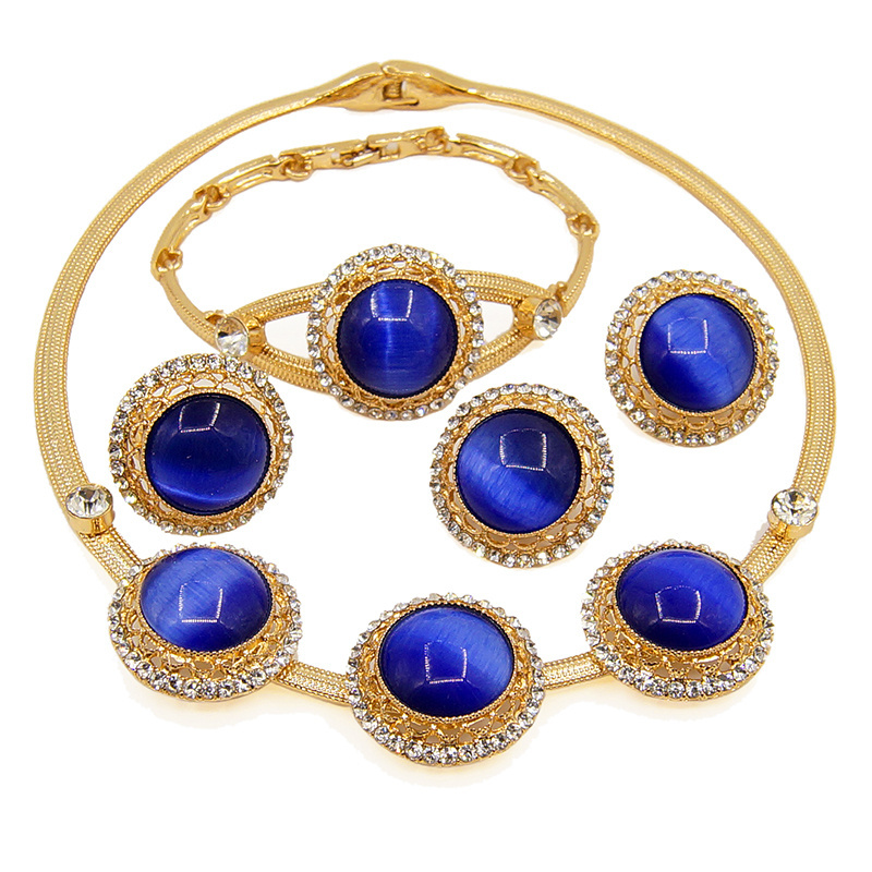 Fashion Wedding Gold Plated Four Jewelry Necklace Sets  African Jewelry Sets ethnic jewelry sets Necklace Bangle Earrings Jewels