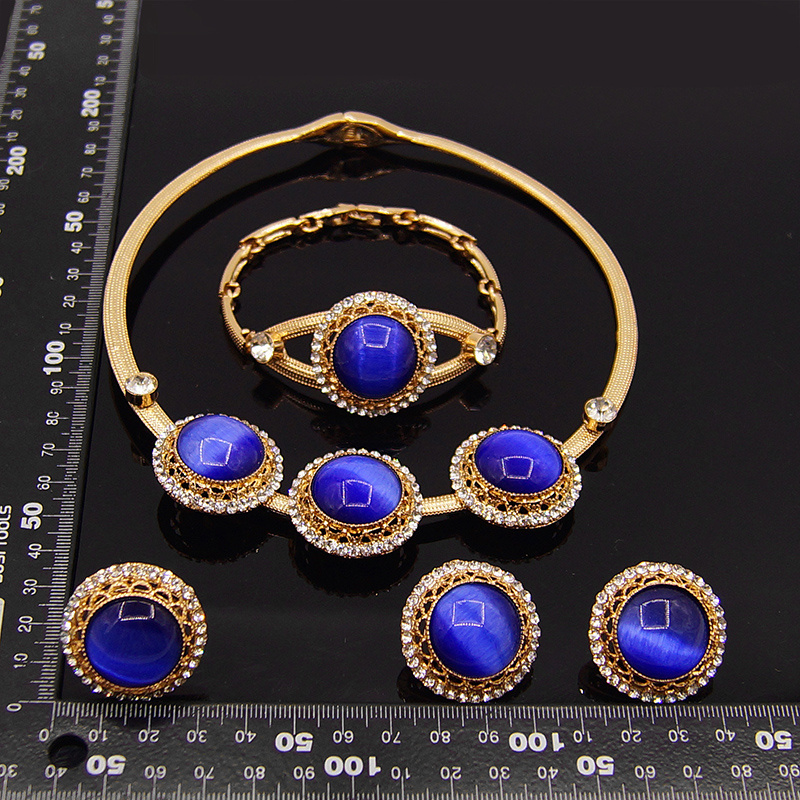 Fashion Wedding Gold Plated Four Jewelry Necklace Sets  African Jewelry Sets ethnic jewelry sets Necklace Bangle Earrings Jewels