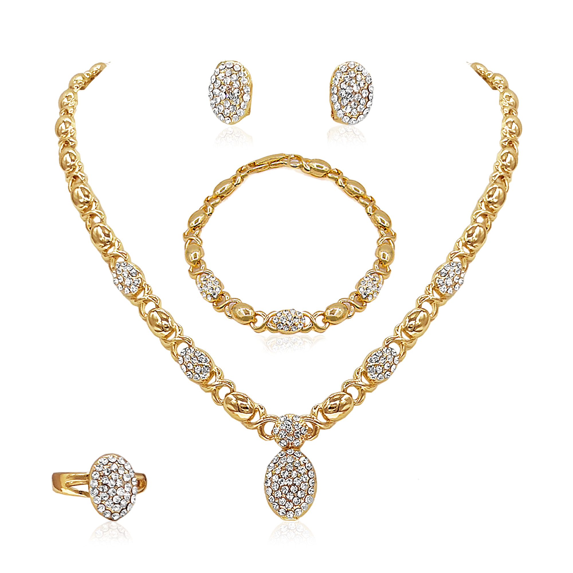 Latest factory wholesale Diamond crystal zircon fashion bridal wedding party birthday gold plated heart letters jewelry set