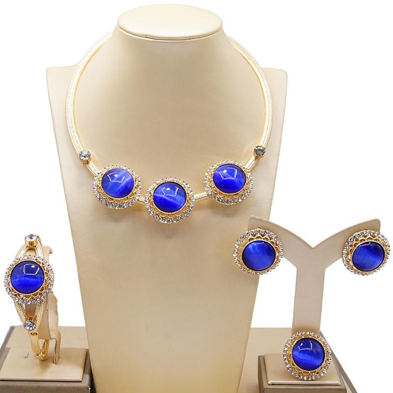 Fashion Wedding Gold Plated Four Jewelry Necklace Sets  African Jewelry Sets ethnic jewelry sets Necklace Bangle Earrings Jewels