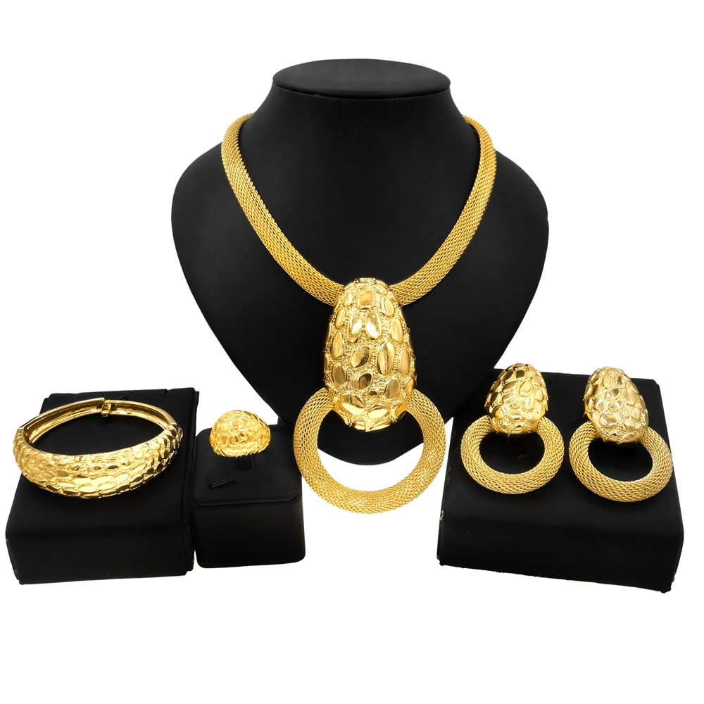 Yulaili Jewelry Manufacturer 2022 Gold Plated Necklace Bangle Set Fashion Jewellery Italian Gold Plated Party Wedding Women Gift