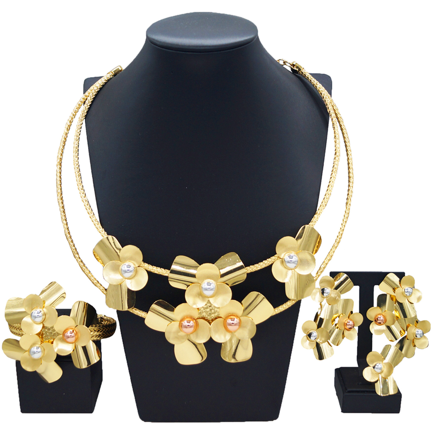 Yulaili hot fashion Women  sun flower shape necklace Bracelet Earrings Ring African Set Wholesale alloy non tarnish Jewelry Sets