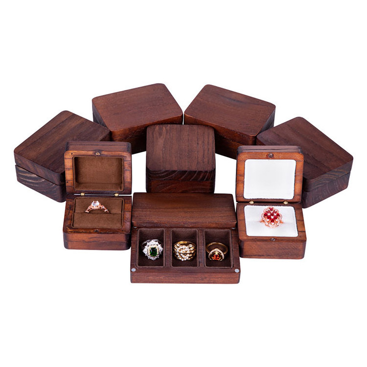 Wholesale In Bulk Hinged Square Luxury Fancy Ring Jewelry Packaging Storage Wood Crafts Gift Wooden Box