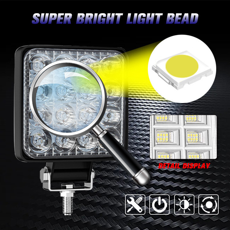 Mini Square 16-lamp automobile LED working lamp 48W auxiliary lamp, motorcycle lamp refitted spotlights, headlights