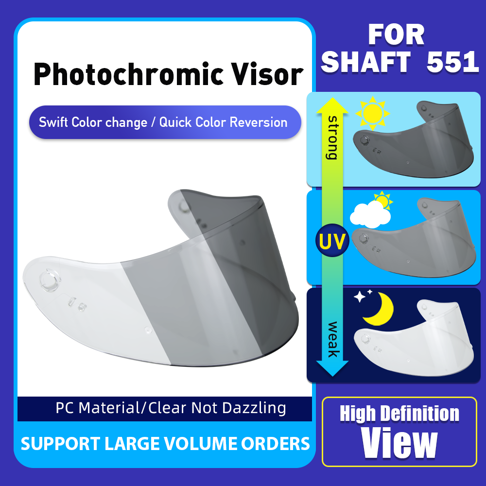 photochromic visor helmet lens visors for shaft 551 Customized Impract Resistant Photochromic  Assembly Accessories Full Helmet