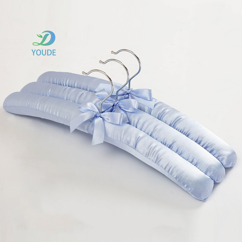 Modern Style Sky Blue Satin Padded Shirt Sweater Hangers Soft Thick Foam Silk Hangers