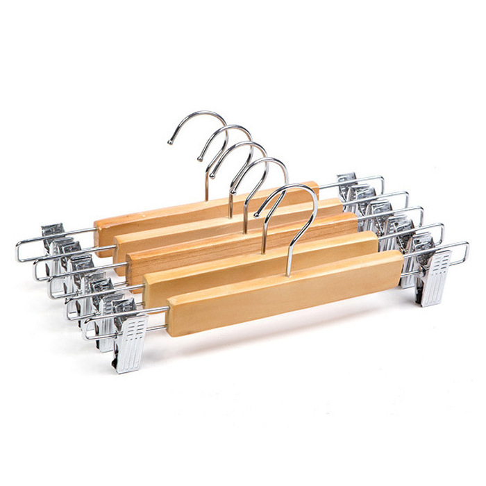 Wooden Pants Hangers with Adjustable Clips Wood Skirt Hangers Trousers Bottom Hangers