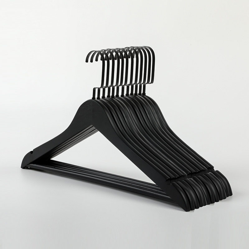 Hot Style Clothing Hanger Custom Logo Matt Black Wooden Brand Coat Suit Hangers For Clothes