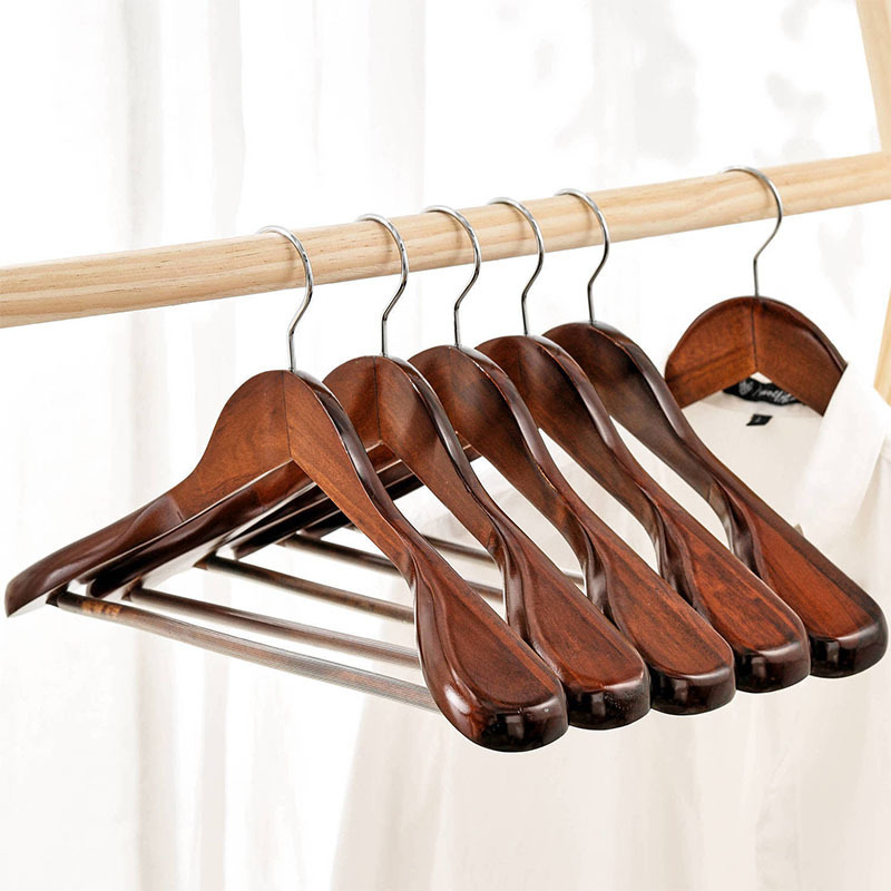 Hot Sales Dark suit Hanger Wide shoulder Solid Wood Coat Tree Women's clothes Hanger