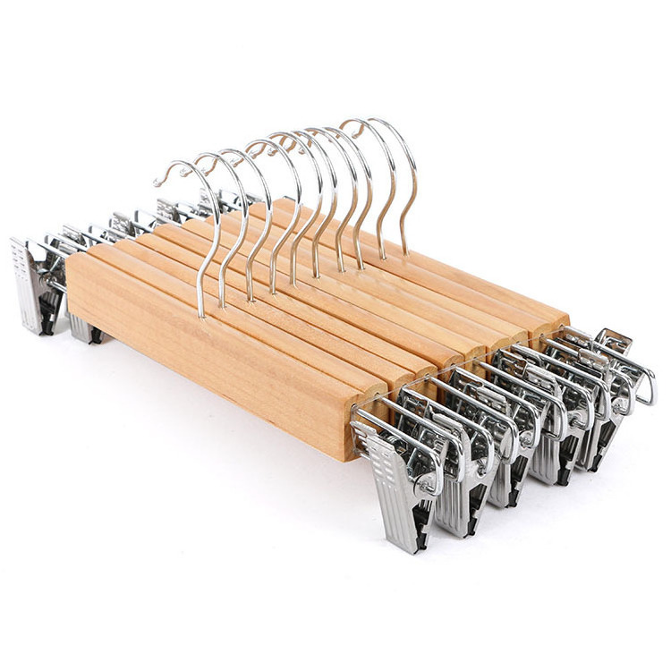 Wooden Pants Hangers with Adjustable Clips Wood Skirt Hangers Trousers Bottom Hangers