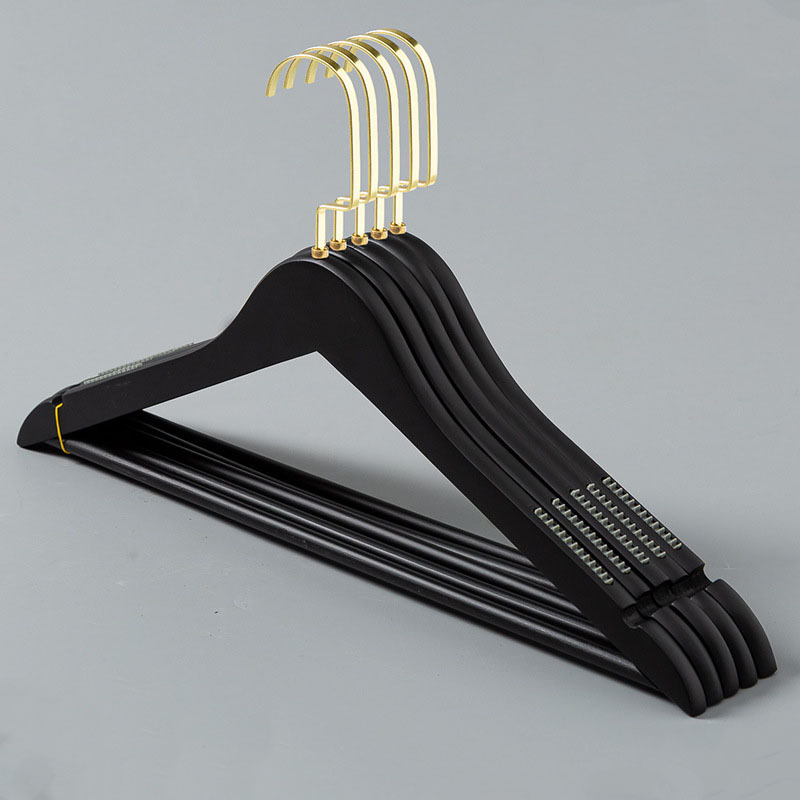 Hot Style Clothing Hanger Custom Logo Matt Black Wooden Brand Coat Suit Hangers For Clothes