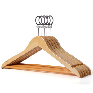 Natural Color Coat Hanger 1.2 cm Shirt Clothes Stand with Bar Solid Wood Anti Theft Clothes Tree