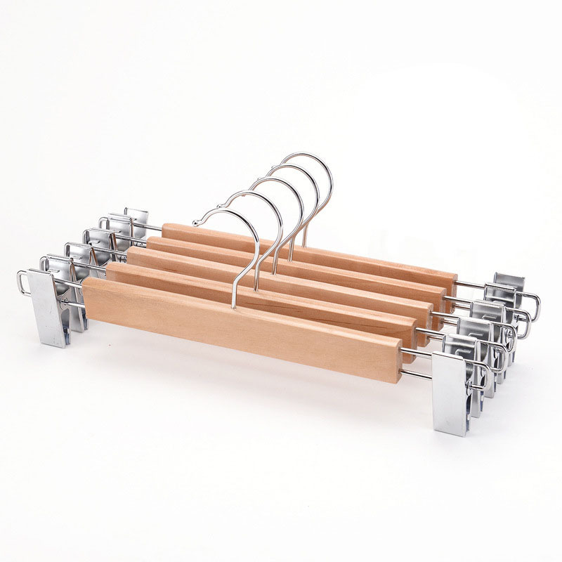 Low Price Skirt Hanger with Flat Clip Hotel 1.2 cm Thickness Pant Hangers Solid Wood Clothes Rack