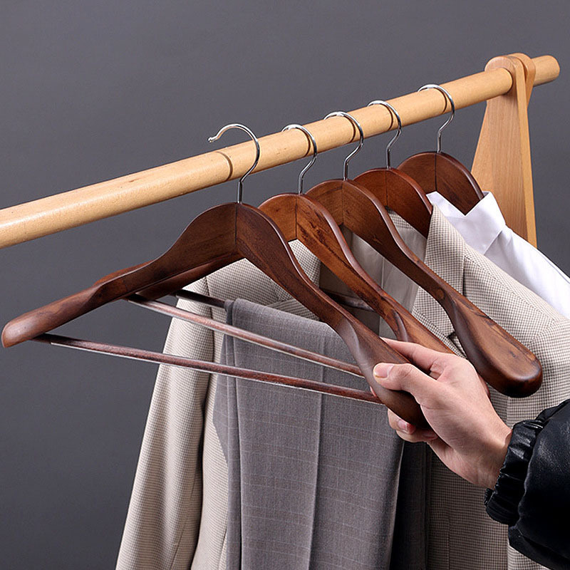 Hot Sales Dark suit Hanger Wide shoulder Solid Wood Coat Tree Women's clothes Hanger