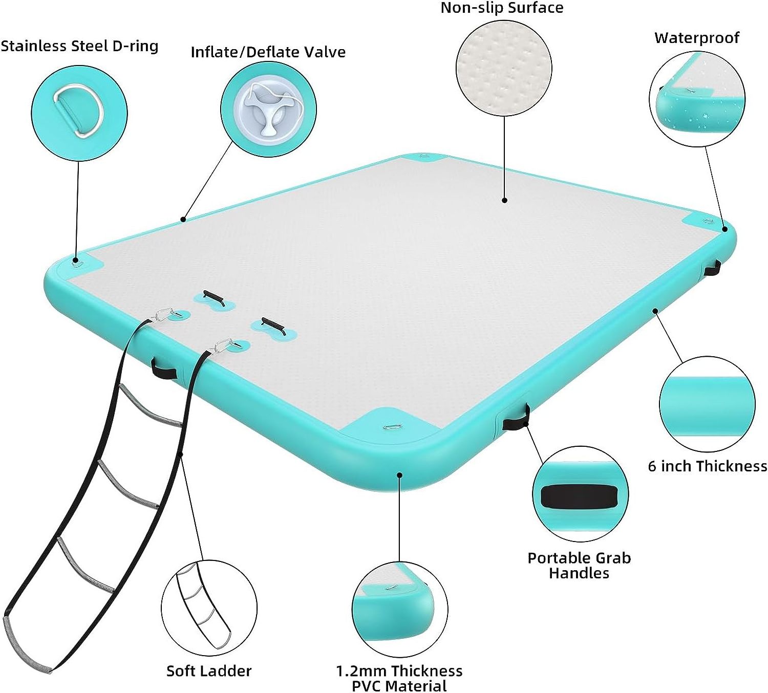 Inflatable Dock Platform 6ft/8ft/10ft/12ft Floating Raft Inflatable Floating Dock with Air Pump and Carry Bag