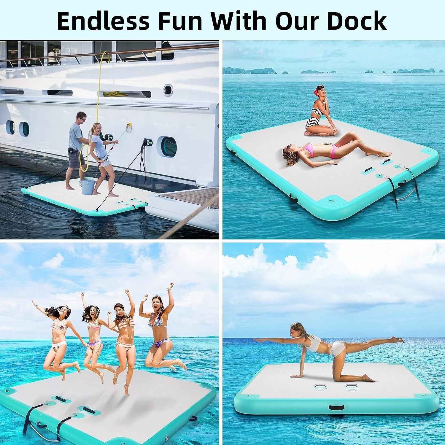 Inflatable Dock Platform 6ft/8ft/10ft/12ft Floating Raft Inflatable Floating Dock with Air Pump and Carry Bag