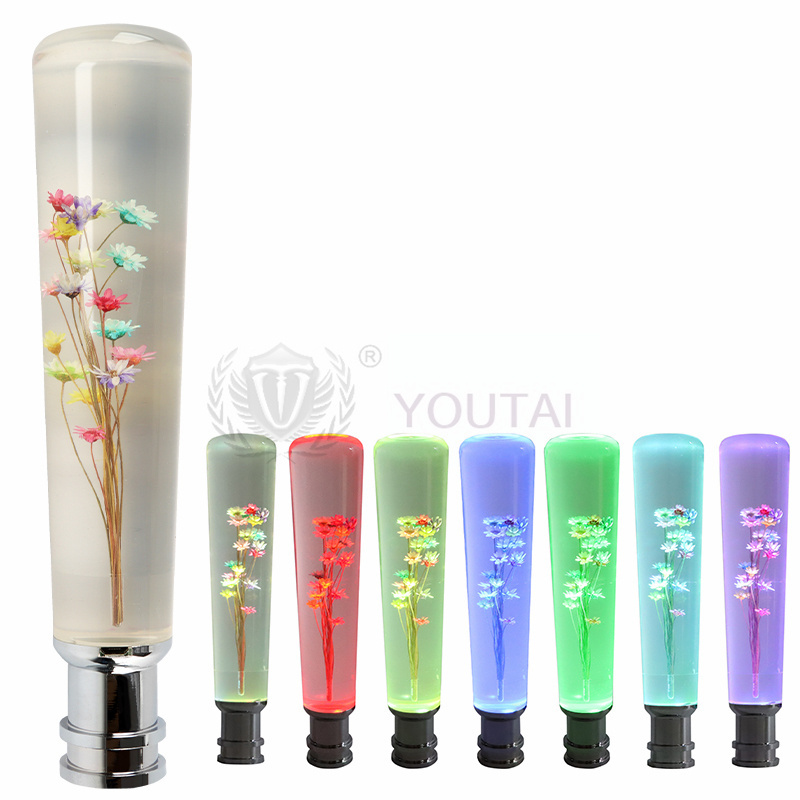 JDM universal led light shift knob seven-color flower transparent acrylic 20cm dildo resin gear knob